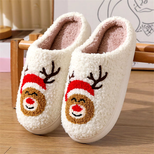 Christmas Slippers for Women Men Soft Plush Fuzzy Winter Holiday Slipper Retro Slippers Comfy Bedroom Christmas Slippers Outdoor