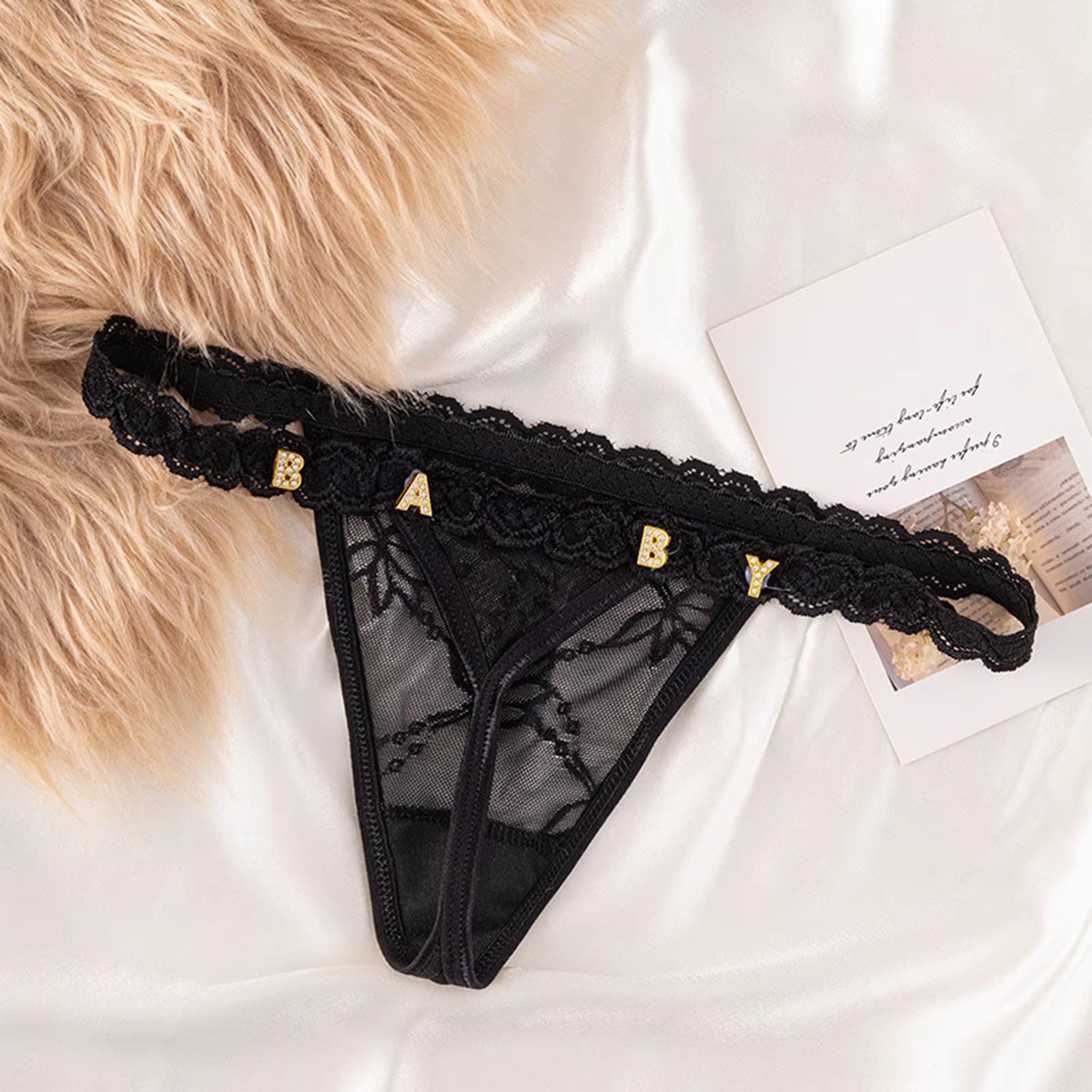 Available in plus Size Diy Metal Rhinestone Letter Thong for Women'S Sexy and Fun Lace Underwear Custom Bragas Sexys