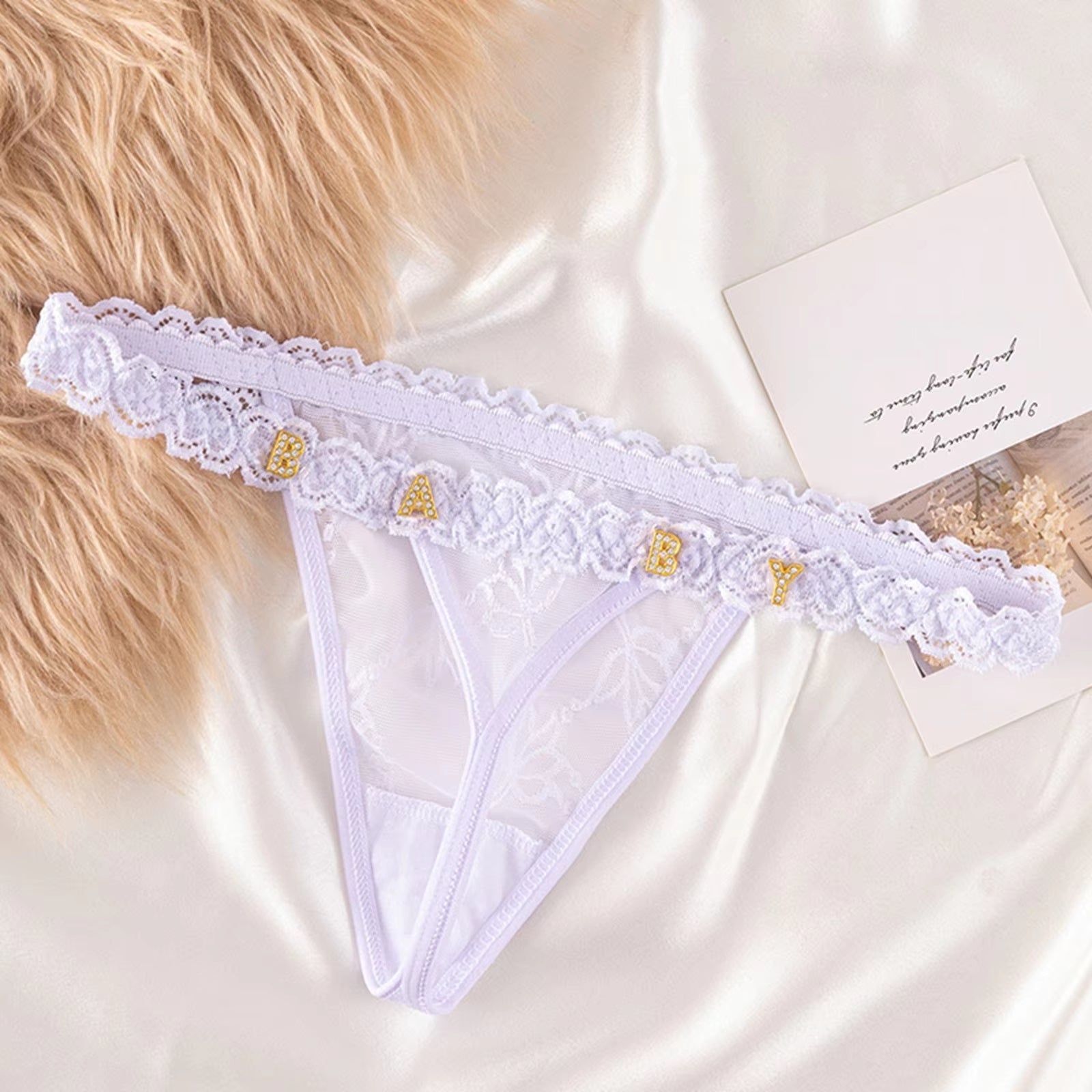 Available in plus Size Diy Metal Rhinestone Letter Thong for Women'S Sexy and Fun Lace Underwear Custom Bragas Sexys